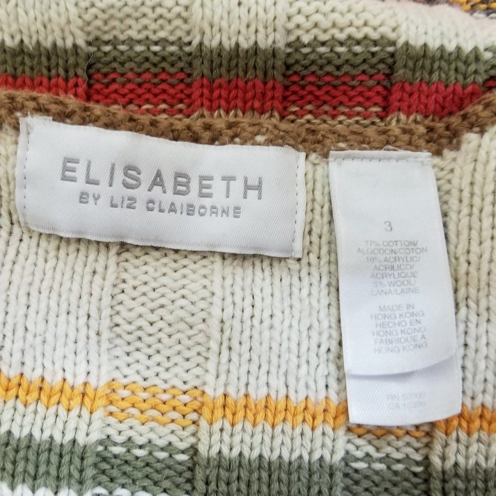 Vintage Liz Claiborne Striped V-Neck Textured Wool Blend Sweater Size 3 Plus - Picture 6 of 6